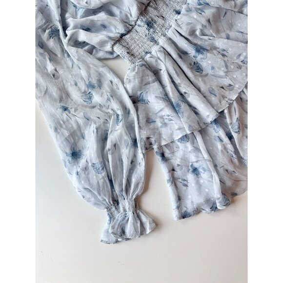 BARDOT Malina Light Blue Floral Chiffon Long Sleeve Ruffle Mini Dress, Size 6/S - Picture 8 of 13